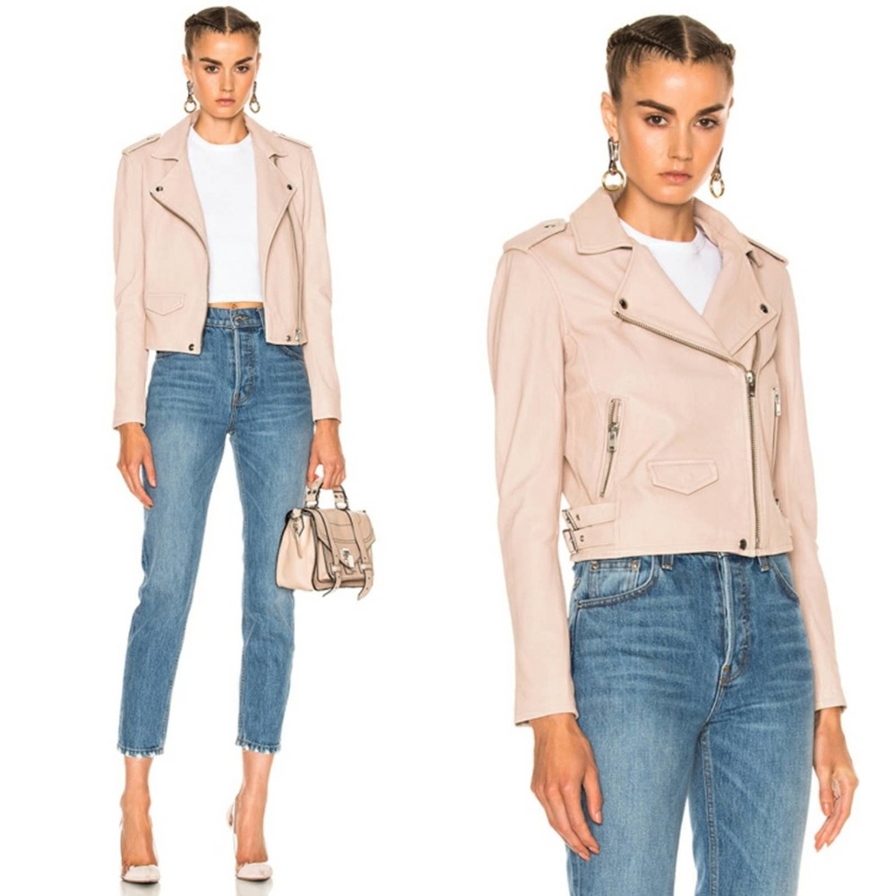 IRO Ashville Leather Moto Jacket Pink Sand